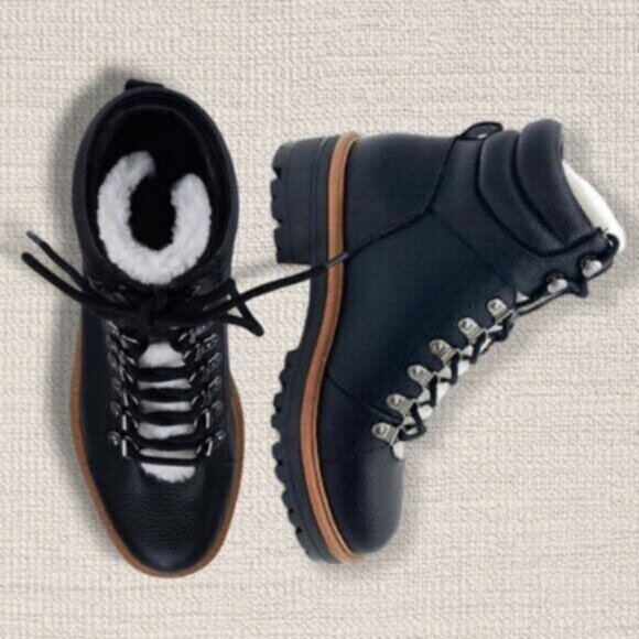 MARC FISHER Limited Edition "IDELLA" Shearling Hiking Lug Leather Buckle Boot- 9 - Picture 5 of 16